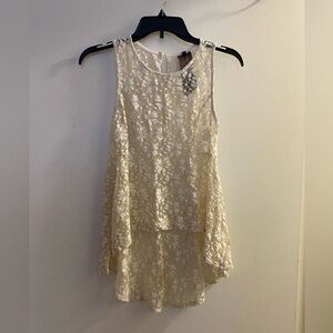 Moon Collection Womens Ivory Beige Lace Floral Boho Tank Top M Medium 34” Sheer